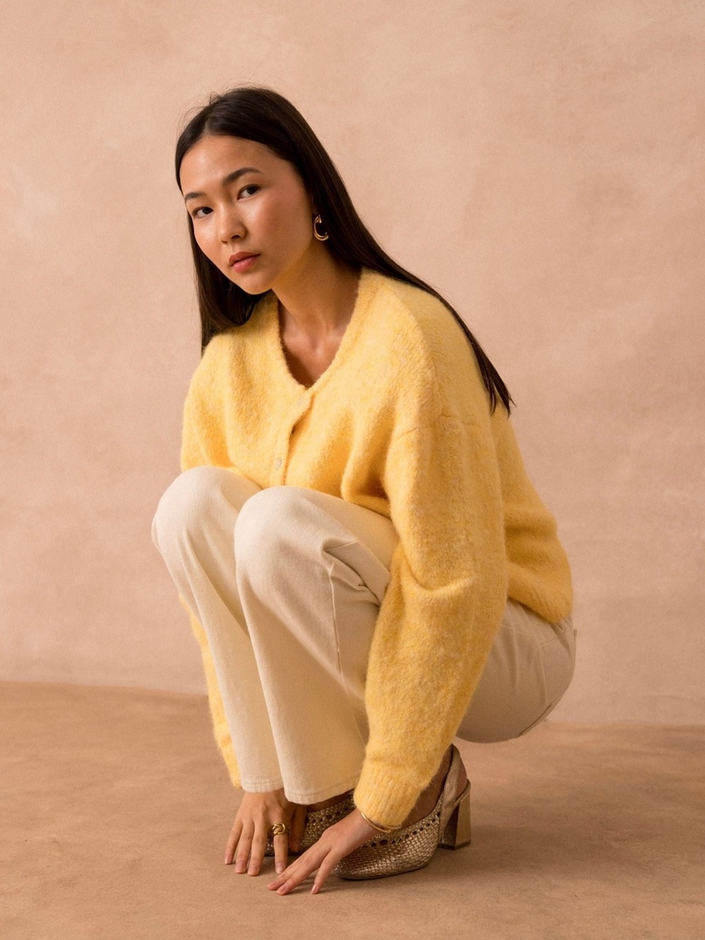Lili and Lala Soft Yellow Knit Cardigan Sweater- Medium